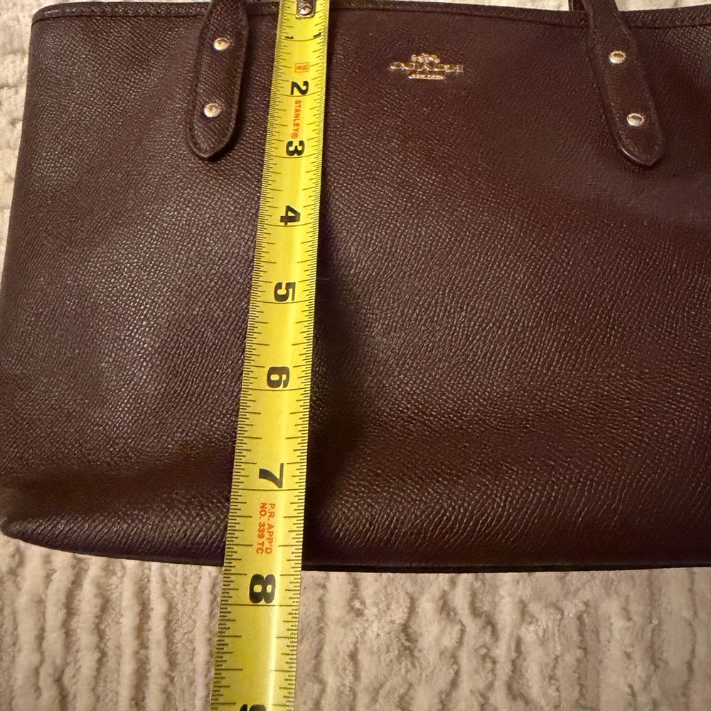 Coach Dark Brown Pebbled Leather Tote with Gold Logo - Picture 5 of 7